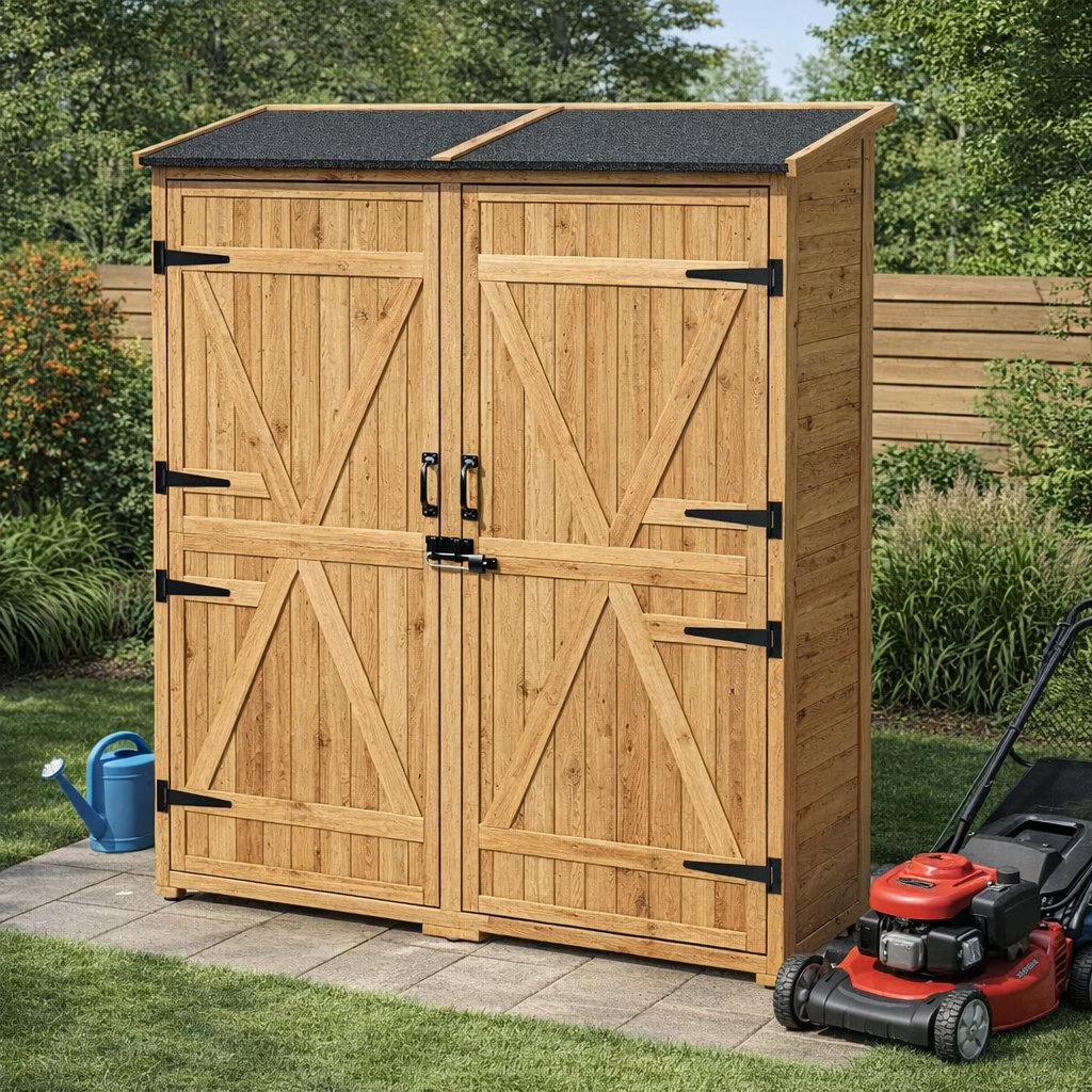 Aiho 4 ft. 7 in. W x 1 ft. 5 in. D Solid Wood Vertical Tool Shed